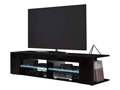 Mirjan24 Lowboard Francis mit Seitenregal und Led-Beleuchtung, Fernsehschrank, TV Schrank, TV-Tisch, Highboard, Fernsehtisch, Sideboard, TV Bank (Schwarz/Schwarz Hochglanz, Modell: 140) von Mirjan24