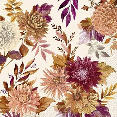 Miss Lovely Servietten Herbst Blumen-Motiv Dahlien Papier-Servietten Motiv Herbst-Blumen in rot orange & Creme - Herbstliche Deko Jahreszeitliche Tisch-Dekoration 20 Servietten von Miss Lovely