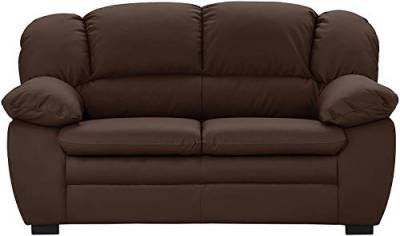 Mivano 2-Sitzer Sofa Casino, Bequeme Ledercouch mit moderner Kontrastnaht, 159 x 88 x 92, Kunstleder Braun von Mivano