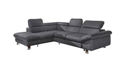 Mivano Ecksofa Driver mit Schlaffunktion und Stauraum / Ledersofa in L-Form mit Ottomane links / Inkl. verstellbare Kopfstützen / 266 x 73 x 214 / Kunstleder grau von Mivano