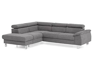 Mivano Ecksofa Micky mit Ottomane / L-Form-Sofa mit Schlaffunktion, Stauraum und Kopfteilverstellung / 249 x 72 x 207 / Velours, Dunkelgrau von Mivano