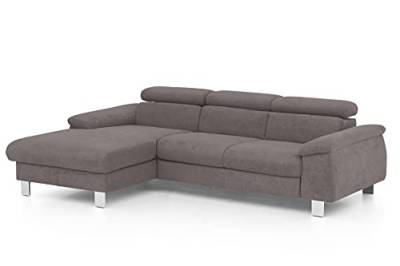 Mivano Ecksofa Micky mit Recamiere / Eckcouch mit Bettfunktion, Bettkasten und Kopfteilverstellung / 244 x 72 x 166 / Mikrofaser, Dunkelgrau von Mivano