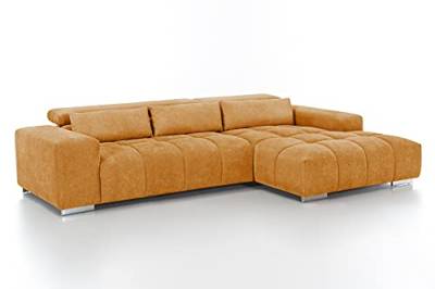 Mivano Ecksofa Orion / Große Eckcouch mit XL-Recamiere, Kopfteilfunktion und Kissen / 307 x 73 x 186 / Mikrofaser, Gelb von Mivano