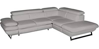 Mivano Ecksofa Prestige / Couch in L-Form mit Ottomane / Kopfteile und Armteil verstellbar / 265 x 74 x 223 / Kunstleder, hellgrau von Mivano