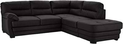 Mivano Ecksofa Royale / Zeitloses L-Form-Sofa mit Schlaffunktion, kleinem Bettkasten, Ottomane und hohen Rückenlehnen / 246 x 90 x 230 / Lederoptik, schwarz von Mivano