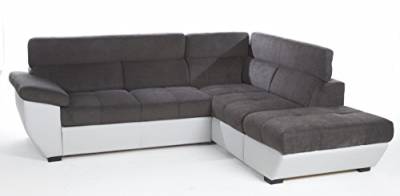 Mivano Ecksofa Speedway / Couch in L-Form mit verstellbaren Kopfteilen und Ottomane / 262 x 79 x 224 / Zweifarbig: dunkelgrau/hellgrau von Mivano