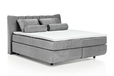 Mivano Free Boxspringbett mit Durchgehender Matratze (H3) und Premium Topper, Mikrofaser All Senses Hellgrau, Liegefläche 140 x 200 cm von Mivano