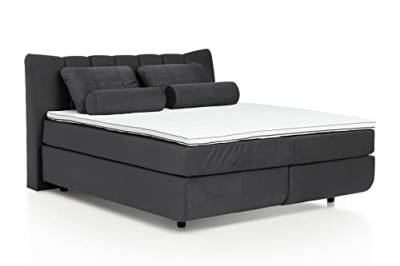 Mivano Free Boxspringbett/Bett mit 7-Zonen-Taschenfederkern-Matratze und Premium Topper/Härtegrad H4, Velours Cosy Dunkelgrau, Liegefläche 180 x 200 cm von Mivano