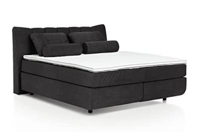 Mivano Free Boxspringbett/Bett mit 7-Zonen-Taschenfederkern-Matratze und Premium Topper/Härtegrad H4, Mikrofaser All Senses Dunkelbraun, Liegefläche 180 x 200 cm von Mivano