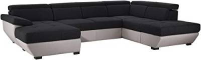 Mivano U-Form-Sofa Speedway, Moderne Wohnlandschaft mit verstellbaren Kopfteilen, 332 x 79 x 222, Zweifarbiger Bezug, Schwarz/Grau von Mivano