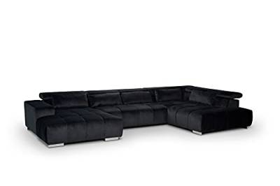 Mivano Wohnlandschaft Orion / Riesige Couch in U-Form inkl. XL-Recamiere und Kopfteilfunktion / 409 x 73 x 225 / Velours, Schwarz von Mivano