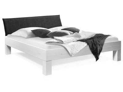 LUKY 4-Fuß-Bett mit Polster-Kopfteil, Material Massivholz, Fichte massiv von Möbel-Eins