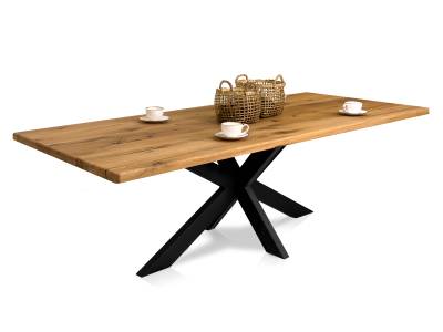 TENNESSEE II Massivholztisch mit Baumkante, Eiche / Metallgestell Doppel-X von Möbel-Eins