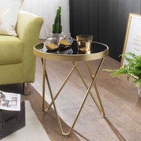 Sofa Glastisch in Schwarz und Goldfarben rund von Möbel4Life