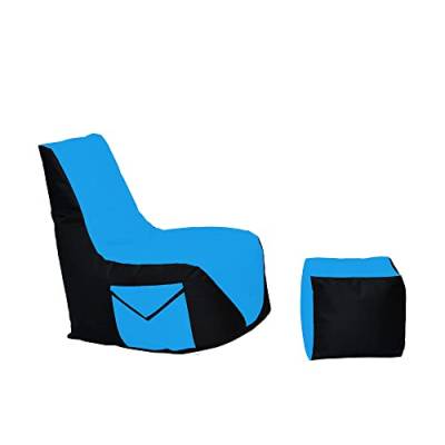 Momiralland Komfort Sitzsack XL - XXL mit Hocker Sitzkissen BodenKissen Sessel In- & Outdoor geeignet Gaming Sitzsack für Erwachsene und Kinder (Schwarz - Hellblau, XXL - Durchmesser 80 cm) von Momiralland