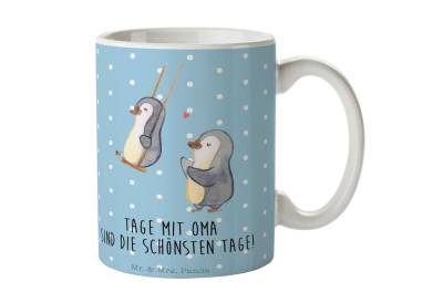 Mr. & Mrs. Panda Tasse Pinguin Oma schaukeln - Blau Pastell - Geschenk, beste Oma, Schwester, Keramik, Brillante Bedruckung von Mr. & Mrs. Panda