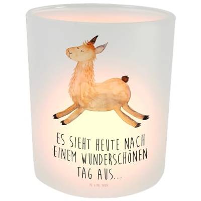 Mr. & Mrs. Panda Windlicht Lama Springen - Geschenk, Kerzenglas, Freundin, Teelichtglas, Windlicht Glas, Alpaka, Teelichter, Kerzenlicht, Neustart, von Mr. & Mrs. Panda