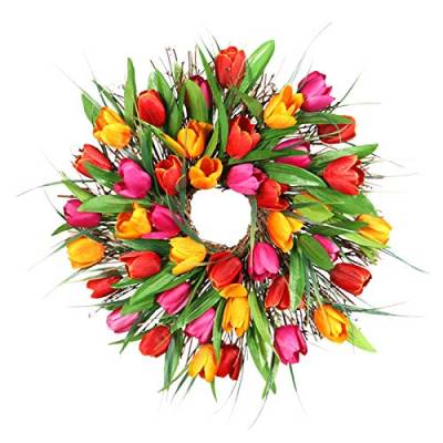 30cm Künstliche Tulpe Blumenkranz, Muttertag Tulpen-Kranz, Kunstblumen, Tulpen, Blumenzweige, Türkranz, Frühlingskranz für Haustür, Muttertagskranz Mother's Day (C) von Muium(TM)