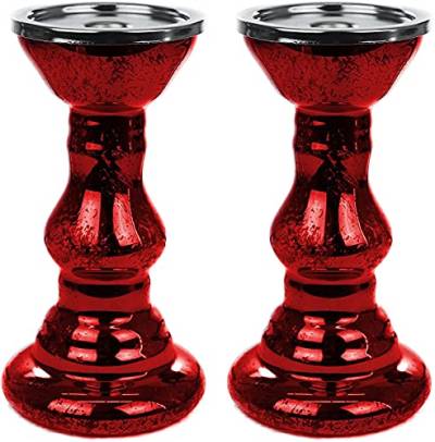 Hochwertiger Kerzenständer - 4 Stück - in rot aus Glas für Stabkerzen und Stumpenkerzen Deko Tischdeko - 21 x 11,5 x 11,5 cm von My-goodbuy24