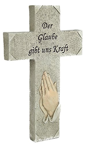 My-goodbuy24 Grab Deko Grabdekoration Gedenken Kreuz Hand - Der Glaube gibt uns Kraft - 17 x 9,2 x 2,4 cm Grabdeko Spruch von My-goodbuy24