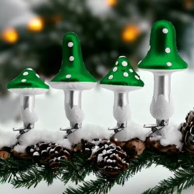 Weihnachtsdeko Weihnachtskugeln Figuren aus Echtglas Glaskugeln Weihnachten Tannenbaumkugeln Glas Christbaumkugeln Deko (4er Set Pilze - grün) von My-goodbuy24