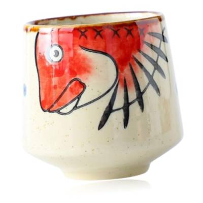 NAMOARLY Teetasse Roter Fischkopf-Keramikbecher Wassergläser chinesische teetassen Soju koreanischer Likör Espressotasse Trink Gläser Keramiktasse ohne Henkel Teetassen aus Keramik er Stil von NAMOARLY