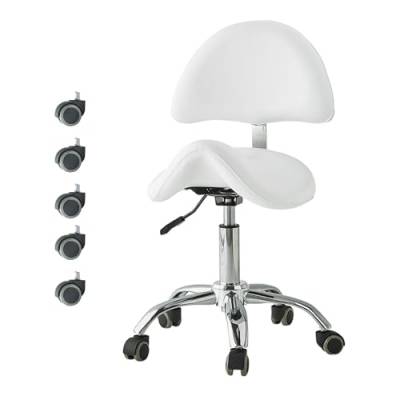 NUNETH Sattelhocker Ergonomischer Sattelhocker mit Rollen, 360° Drehbare Professionelle Rollstühle, 49-64 cm Bürostuhl für Zahnklinik, Massage, Spa, Schönheitssalon (Color : White) von NUNETH