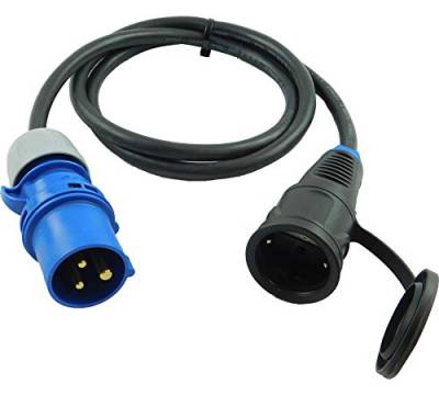 NWP Adapter CEE Stecker 230V 16A auf Schuko Kupplung - 1,5m Anschlusskabel 3x2,5 Gummischlauchleitung - IP44 - Für Camping, Caravan, Boot, Märkte von NWP