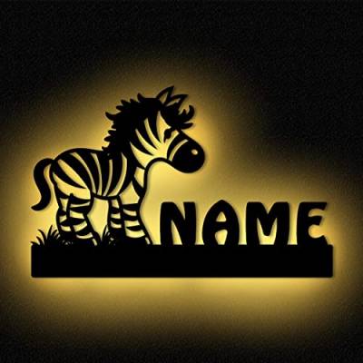 Zebra Lampe Kinderzimmer Wandlampe Nachtlicht Holz Led Licht mit Namen - Geschenke personalisiert I Batteriebetrieb von Namofactur