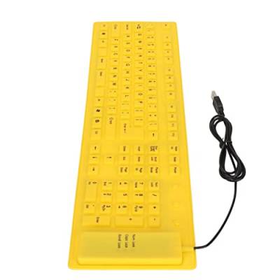 Naroote Faltbare Silikon-Tastatur, wasserdichte Tastatur-Stummschaltung, Fadeless, Langlebig für das Büro (Gelb) von Naroote