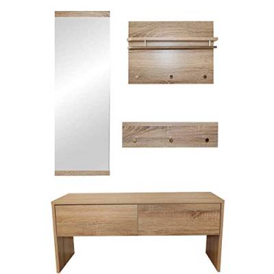 Natsen Garderobenset Flurgarderobe, Holz Garderobenständer mit Spiegel, Haken, Sitzbank, Schublade, freistehende Garderobe Kleiderstange, für Kleidung Hüte Taschen von Natsen