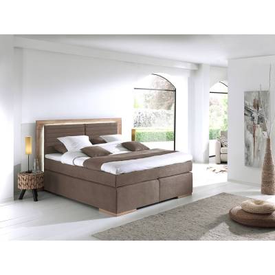 Naturoo Boxspringbett Marcel I 180x200 cm Webstoff/Massivholz Eiche Kokosnuss Braun mit Matratze von Naturoo