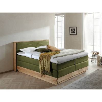 Naturoo Boxspringbett Moneta 180x200 cm Webstoff/Massivholz Eiche Altgrün mit Bettkästen/Matratze von Naturoo