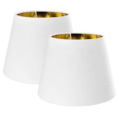 Navaris 2x Lampenschirm Tischlampe E27 rund - 16,2cm hoch - 15,3-22cm breit - Lampenschirme für Tischlampen Set - E 27 Leuchtenschirm Weiß-Gold von Navaris