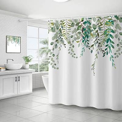 Nchdewui Duschvorhang 120x200 cm Wasserdicht Waschbar Badvorhang, Grün Blätter Blumen Waschbar Polyester Badevorhänge mit 12 Duschvorhängeringen für Badezimmer, Badewanne von Nchdewui