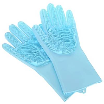Nchdewui Spülhandschuhe, Wiederverwendbare Silikon gummi microfaser lang für Küchenarbeit putzhandschuhe. (Blue) von Nchdewui