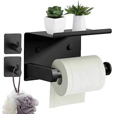 Nchdewui Toilettenpapierhalter ohne Bohren - Selbstklebende WC Papier Halterung aus gebürstetem Edelstahl mit 2 Klebehaken für Küche und Badzimmer Schwarz von Nchdewui