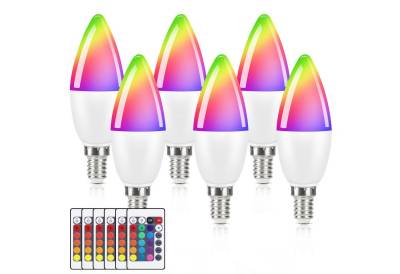 Nettlife LED-Leuchtmittel 4W RGB LED Smart Farbwechsel Birne Dimmbar mit Fernbedienung 2/4/6er, E14, 6 St., Warmweiß, Coloured Bulb 16 Colours 4 Dynamic Modes Enegiesparende von Nettlife