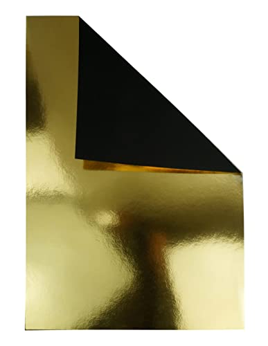 Netuno 10x Spiegelkarton Gold Schwarz einseitig bedruckt DIN A4 210 x 297 mm 260g Mirror Gold Effekt-Papier Metallic Spiegel Papier tum Basteln Deko-Karton mit Spiegel-Effekt Effektkarton Spiegel von Netuno