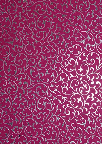Netuno 5 Blatt Amarant Dekorpapier mit Spitzenmuster in Silber, 180x250mm, Effektkarton handgemacht, 150g, orientalischer Look, ideal für Einladungskarten, Basteln, Dekorationen von Netuno