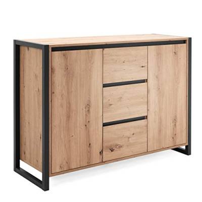 Newfurn Kommode Anthrazit Wildeiche Sideboard Vintage Industrial - 120x88x40 cm (BxHxT) - Highboard Anrichte - [Vincent.Two] Wohnzimmer Schlafzimmer Flur Esszimmer von Newfurn