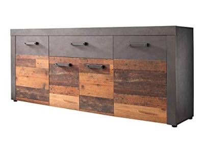 Newfurn Sideboard Kommode Industrial,Vintage Anrichte Highboard Mehrzweckschrank II 178x77x 40 cm (BxHxT) II [Jamell.Four] in Anthrazit Old Wood/Old Wood Wohnzimmer Schlafzimmer Esszimmer von Newfurn