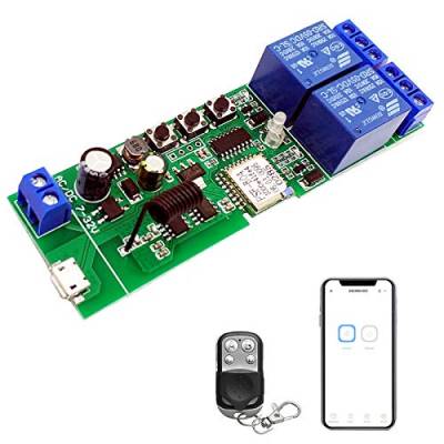 Newgoal 2-Kanal WiFi Wireless Smart Switch Micro-Motion, selbstsicherndes Relaismodul, mit 433 MHz HF-Fernbedienung, DIY WIFI Garagentoröffner EWelink APP von Newgoal