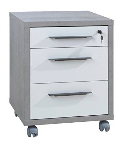 Rollcontainer Schubladenschrank | Grau | Weiß Hochglanz | 3 Schubladen | Abschließbar von Nicht Zutreffend