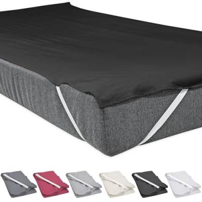 Bettlaken ohne Gummizug 100 x 200 cm Schwarz mit 4 Eckgummis rutschfest Uni Baumwolle Glatte Einfache Klassische Bettücher Doppelbett Singles Einzelbett Laken von Nurtextil24