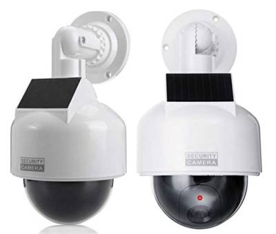 O&W Security 2X Dummy-Kamera Speed Dome Solar Kamera-Attrappe mit Fake-Objektiv und rotem LED Licht wasserdicht für Innen und Aussenbereich von O&W Security