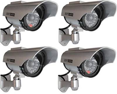 4X Überwachungskameras Solar Dummy Outdoor Kameras Dummy Kamera Attrappe mit Objektiv und Blinkled Videoüberwachung Warensicherung von O&W Security