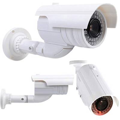 O&W Security 2X Dummy Kamera Fake Überwachungskamera Kameras Attrappe mit Objektiv mit Blinkender LED, wasserdicht, Verwendung im Innen- und Außenbereich von O&W Security