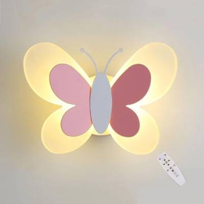 Kinderzimmer Wandleuchte Dimmbar Schmetterling Wandlampe mit Fernbedienung Cartoon Nachttischlampe Modern Deko Wandbeleuchtung Innen Kinderlampe 15W LED Nachtlicht für Jungen Mädchen Schlafzimmer,Rosa von OOWOKS