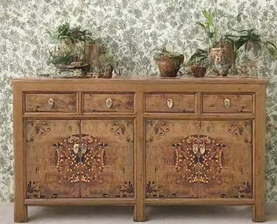 OPIUM OUTLET chinesische Kommode Sideboard Schrank asiatisch orientalisch Anrichte Vintage Kolonialstil braun Shabby Chic Stil (Brown) von OPIUM OUTLET